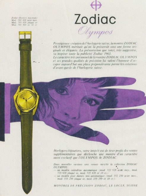 A vintage ad for the Zodiac Olympos