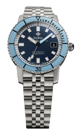 Three Zodiac watches against a background of icebergs