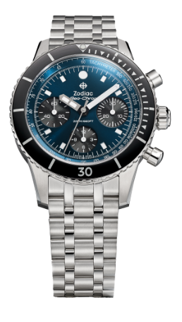 Three Zodiac watches against a background of icebergs