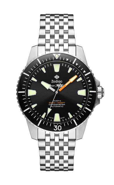 Zodiac Super Sea Wolf Pro-Diver watch in silver and black.