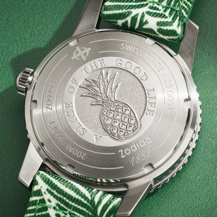 Closeup image of the Pineapple Dream watch back.