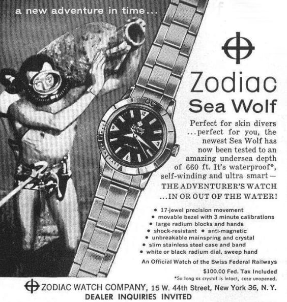 A vintage Zodiac Super Sea Wolf advertisement.